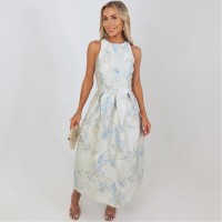 рокля,дамски,поли,и,рокли,ax,paris,ice,blue,floral,jacquard,racer,neck,a,line,midi,dress,ice,blue