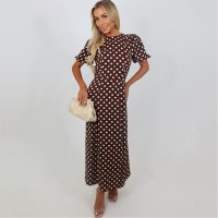 рокля,дамски,поли,и,рокли,ax,paris,chocolate,polka,dot,print,puff,sleeve,midi,dress,chocolate