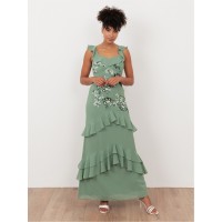 рокля,дамски,поли,и,рокли,maya,deluxe,maya,dark,sage,green,embellished,ruffled,maxi,dress,with,keyhole,back,dark,sage