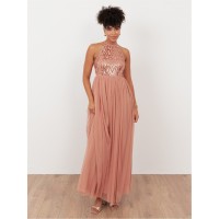 рокля,дамски,поли,и,рокли,maya,deluxe,maya,terracotta,pink,linear,embellished,halter,neck,maxi,dress,terracotta,pink