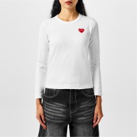 тениска,дамски,топове,comme,des,garcons,play,peeping,heart,long,sleeve,t,shirt,white,red