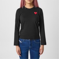 тениска,дамски,топове,comme,des,garcons,play,peeping,heart,long,sleeve,t,shirt,black,red