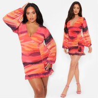 рокля,дамски,поли,и,рокли,i,saw,it,first,printed,wrap,ruched,mesh,mini,dress,orange,sunset