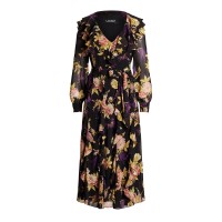 рокля,дамски,поли,и,рокли,lauren,by,ralph,lauren,floral,ruffle,trim,georgette,dress,black,tan,multi