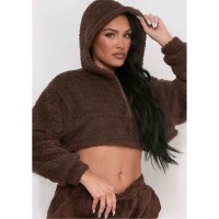 суичър,дамски,горнища,с,качулка,missy,empire,teddy,borg,cropped,zip,up,hoodie,chocolate