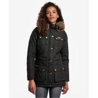 яке,дамски,якета,и,палта,barbour,international,women's,enduro,quilted,windproof,faux,fur,trim,mid,length,short,puffer,jacket,black