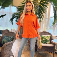 дамски,топове,ax,paris,frill,detail,gold,button,front,shirt,orange