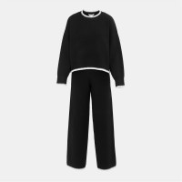 комплект,дамски,плетени,дрехи,дамски,облекла,размер,miso,long,sleeve,contrast,hem,set,knitwear,women,black,white