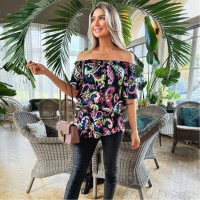 дамски,топове,ax,paris,print,bardot,frill,sleeve,top,multi