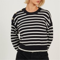 пуловер,промоция,на,зимни,облекла,дамски,блузи,brave,soul,boxy,crew,neck,striped,jumper,with,shoulder,button,detail,black,ivory