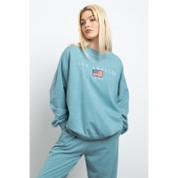 блуза,дамски,блузи,daisy,street,la,sweatshirt,washed,blue