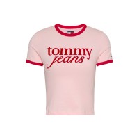 тениска,дамски,топове,tommy,jeans,women's,script,slim,fit,t,shirt,precious,pink