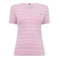тениска,дамски,топове,tommy,hilfiger,v,neck,striped,t,shirt,pink,ecru