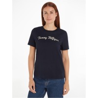 тениска,дамски,топове,tommy,hilfiger,women's,script,short,sleeve,regular,fit,t,shirt,desert,sky