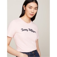 тениска,дамски,топове,tommy,hilfiger,women's,script,logo,regular,fit,t,shirt,delicate,pink