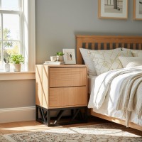 biba,mabel,grooved,oak,colour,wooden,bedside,table,with,2,drawers,brown