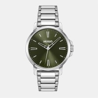 часовник,часовници,hugo,gents,hugo,#smooth,stainless,steel,bracelet,watch,with,green,dial,silver