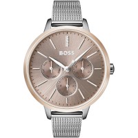 часовник,бижутерия,часовници,boss,women's,symphony,stainless,steel,mesh,sunray,dial,analogue,quartz,watch,silver,gold