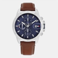 часовник,часовници,tommy,hilfiger,tommy,hilfiger,mens,brown,leather,strap,watch,blue,silver