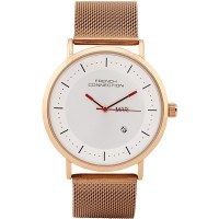 часовник,часовници,аксесоари,на,разпродажба,french,connection,connection,ikon,silver,round,analog,watch,with,rose,gold,strap,for,men,silver