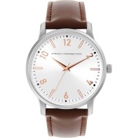 часовник,часовници,аксесоари,на,разпродажба,french,connection,french,connection,silver,case,round,shape,brown,strap,quartz,watch,white