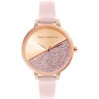 часовник,часовници,аксесоари,на,разпродажба,french,connection,french,connection,rose,case,round,shape,pink,strap,quartz,watch,rose,gold