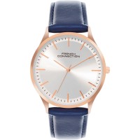 часовник,часовници,аксесоари,на,разпродажба,french,connection,french,connection,rose,case,round,shape,blue,strap,quartz,watch,silver