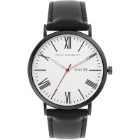часовник,часовници,аксесоари,на,разпродажба,french,connection,french,connection,black,case,round,shape,black,strap,quartz,watch,white