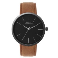 часовник,часовници,аксесоари,на,разпродажба,french,connection,french,connection,black,case,round,shape,brown,strap,quartz,watch,black