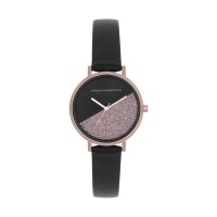 часовник,часовници,аксесоари,на,разпродажба,french,connection,french,connection,rose,case,round,shape,black,strap,quartz,watch,black