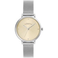 часовник,часовници,аксесоари,на,разпродажба,fcuk,fcuk,silver,case,round,shape,silver,strap,quartz,watch,mustard