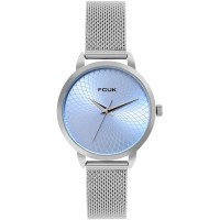 часовник,часовници,аксесоари,на,разпродажба,fcuk,fcuk,silver,case,round,shape,silver,strap,quartz,watch,sky,blue