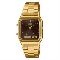 часовник,часовници,аксесоари,на,разпродажба,casio,aq,230ga,5amqyes,dual,time,zone,water,resistant,stainless,steel,gold,digital,watch,brown,gold