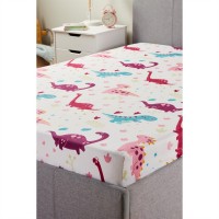 спално,бельо,и,комплекти,homelife,dino,footprints,kids,fitted,sheet,pink,multi