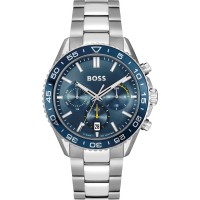 часовник,бижутерия,часовници,boss,men's,runner,chronograph,stainless,steel,water,resistant,analogue,quartz,watch,blue,silver