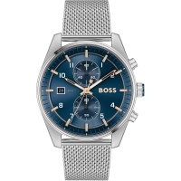boss,men,s,skytraveller,44mm,chronograph,water,resistant,analogue,quartz,watch,blue,silver