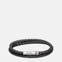 boss,men,s,ares,double,wrap,leather,bracelet,black