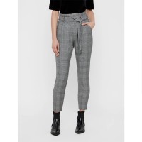 панталони,дамски,панталони,vero,moda,high,waist,paperbag,check,pants,grey,(grey,checks,white)