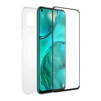 други,аксесоари,muvit,pack,huawei,p40,lite,case,glass,soft,and,tempered,glass,silicone,phone,case,clear,(clear,black)
