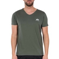 тениска,мъжки,тениски,alpha,industries,basic,small,logo,short,sleeve,v,neck,t,shirt,dark,olive,(green)