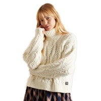 блуза,дамски,пуловери,дамски,плетени,дрехи,superdry,vintage,cable,knit,high,neck,sweater,beige,(ecru)