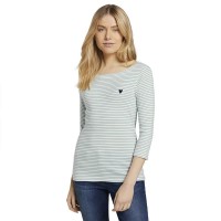 тениска,дамски,тениски,tom,tailor,stripe,3,4,sleeve,t,shirt,white,green,small,stripe,(white)