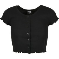 тениска,дамски,тениски,urban,classics,cropped,button,up,rib,short,sleeve,t,shirt,black