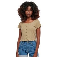 тениска,дамски,тениски,urban,classics,cropped,button,short,sleeve,t,shirt,khaki,(brown)