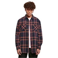 карирана,риза,мъжки,ризи,urban,classics,heavy,long,oversized,checked,long,sleeve,shirt,navy,orange,(blue)