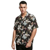 риза,с,къс,ръкав,мъжки,ризи,urban,classics,viscose,aop,resort,short,sleeve,shirt,black,(black,tropical)