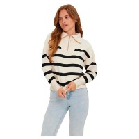 блуза,дамски,пуловери,дамски,плетени,дрехи,vero,moda,saba,stripe,half,zip,sweater,birch,stripes,black,(beige)