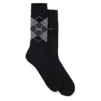 чорапи,мъжки,чорапи,boss,argyle,10244703,socks,2,pairs,black,(black)