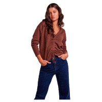 блуза,дамски,пуловери,дамски,плетени,дрехи,pieces,nandi,v,neck,sweater,chicory,coffee,pattern,melange,(brown)