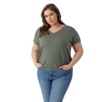 тениска,дамски,тениски,vero,moda,curve,aya,short,sleeve,v,neck,t,shirt,laurel,wreath,(green)